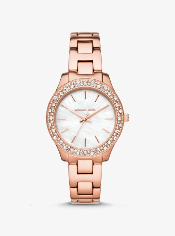 Damske Rose Gold-tone Hodinky Michael Kors Liliane Pavé Rose-Gold Tone Ruzove Zlate - Hodinky Michael Kors Sleva | UNPIO-2493